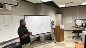 This is our CTO teaching a class on Basic Networking and Project Management implementation of a network.
